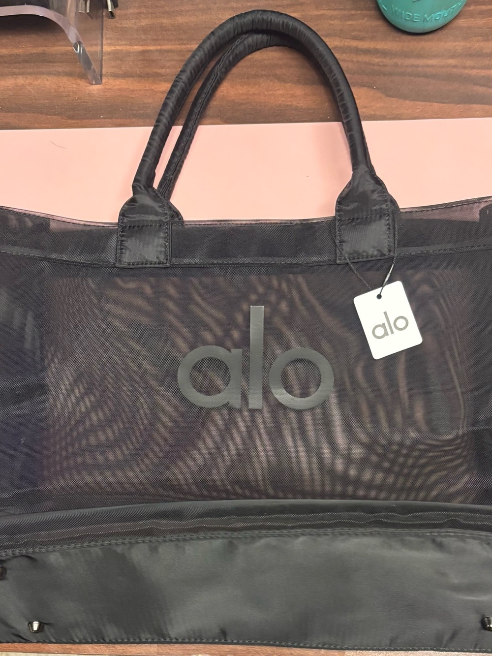 ALO Yoga Black Mesh Tote with Logo